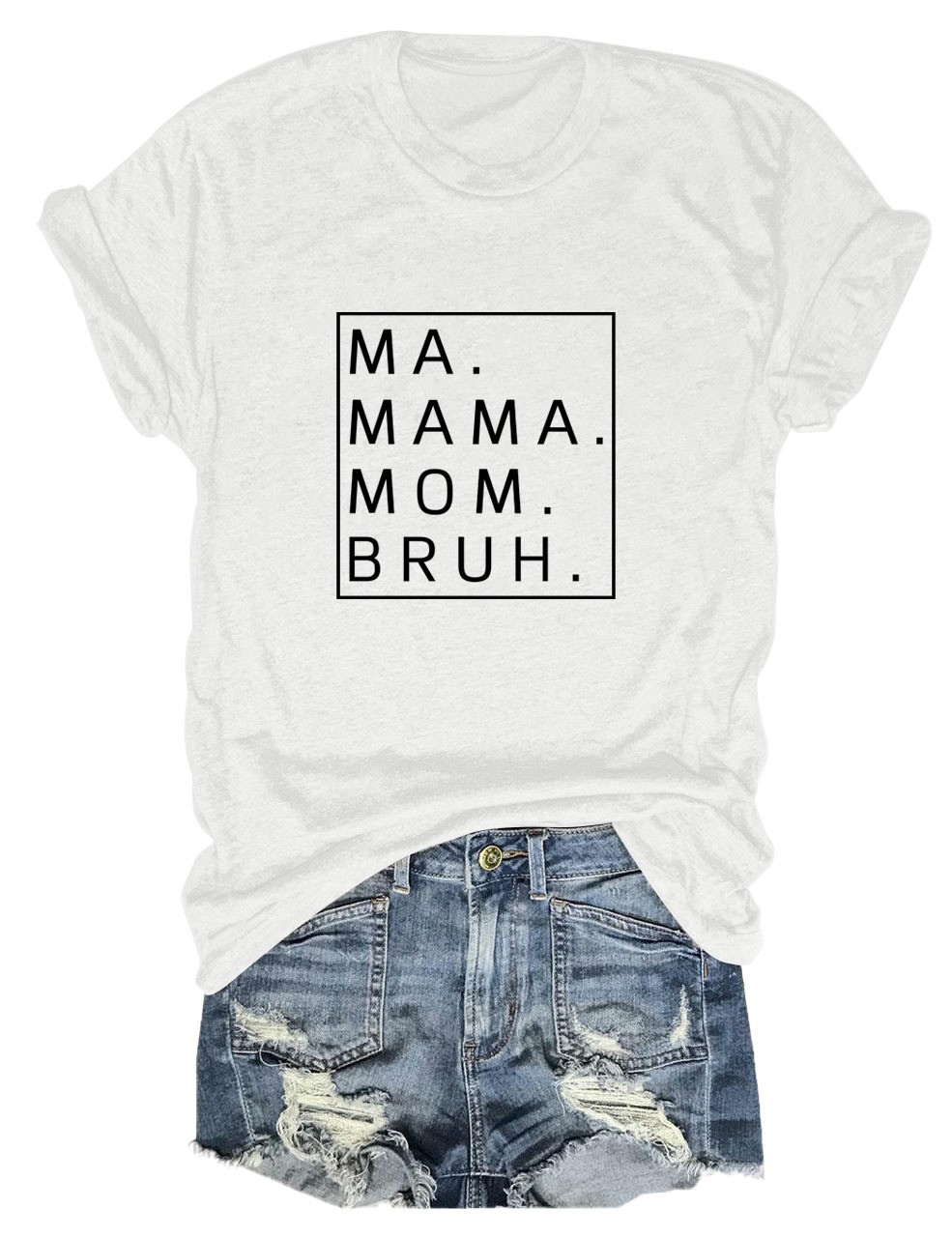 thumbnail image 2 of Camiseta holgada de manga corta con estampado de letras MA Mama Mom Bruh: estampado de letras moderno, cómoda y casual., 2 of 4